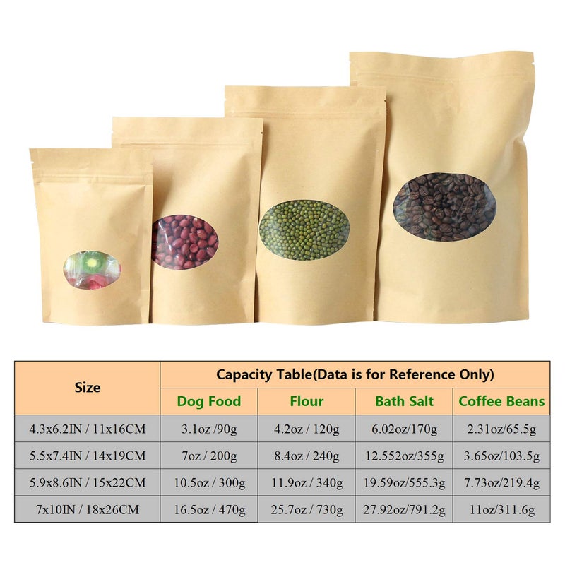 SumDirect Kraft Paper Bags Zip Lock Stand-up Reusable Sealing Food Pouches with Transparent Window and Tear Notch for Storing,Cookie,Dried Foods,Snack,5.5x 7.4 inches,4.4oz,Pack of 50 - Image 3